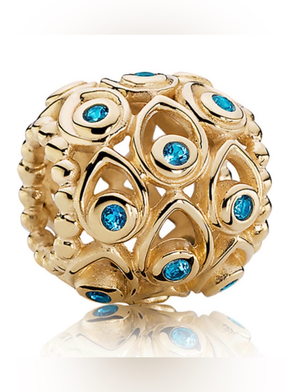 Pandora 14k solid gold Ocean Treasures charm w Blue Topaz